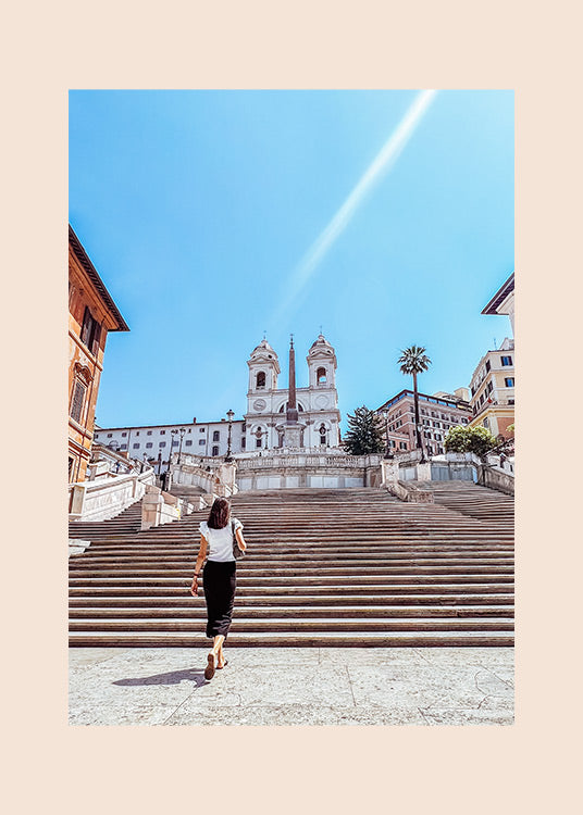 Rooma – Spanish Steps juliste, Espanjalaiset portaat ja Trinità dei Monti -kirkko Roomassa.
